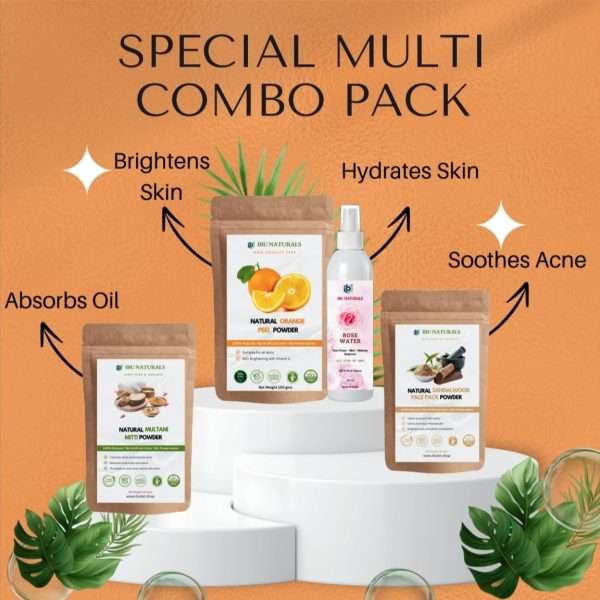 Special Combo Pack Of Orange Peel Powder, Multani Mitti, Sandalwood Face Pack Powder (100g) and Rose Water (100ml) - Image 2