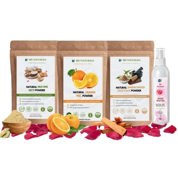 Special Combo Pack Of Orange Peel Powder, Multani Mitti, Sandalwood Face Pack Powder (100g) and Rose Water (100ml)