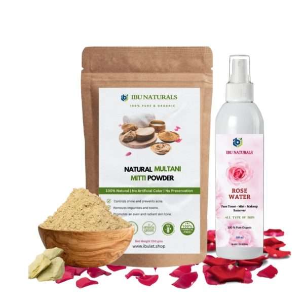 Combo Pack of Multani Mitti Face Pack Powder  and Rose Water