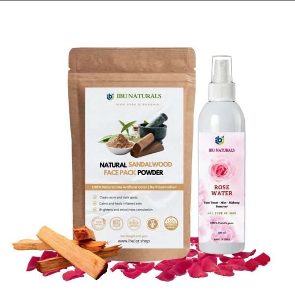 Combo Pack of Sandalwood Face Pack Powder (100g) and Rose Water (100ml)